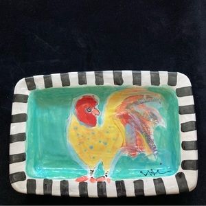 Chicken” HandmadeCeramic Rectangular Platter HandPainted  12”x8” Original